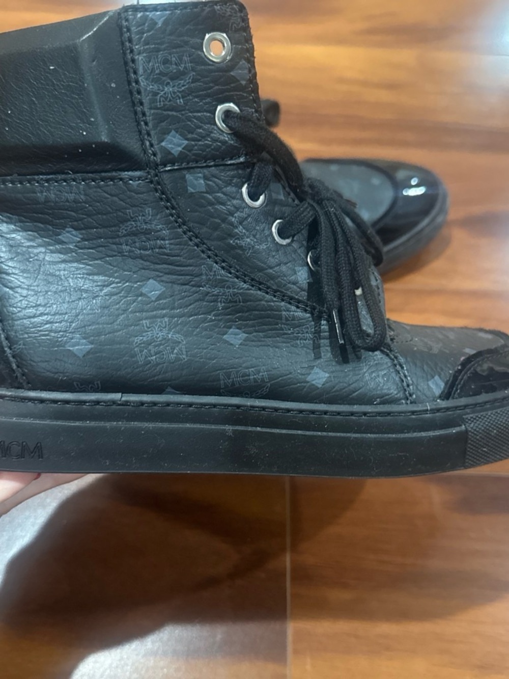 100% AUTHENTIC MCM Black High-Top Leather Sneakers